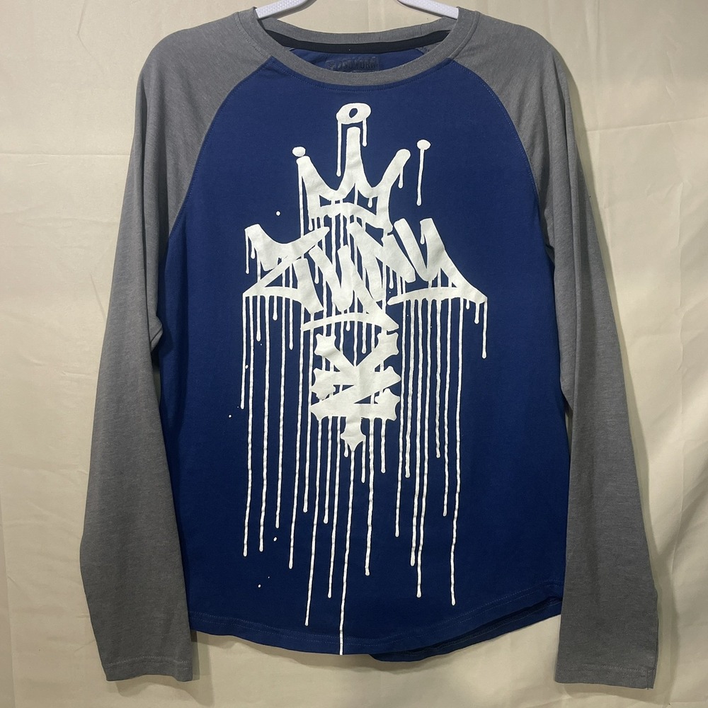 Zoo York Raglan Graphic Logo Tee Gray/Blue Mens Size Medium Street Wear Y2K
